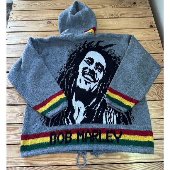 Vintage Tejidos Ruminahui Men's Hooded Bob Marley Graphic Jacket Large Full Zip - Picture 2 of 7